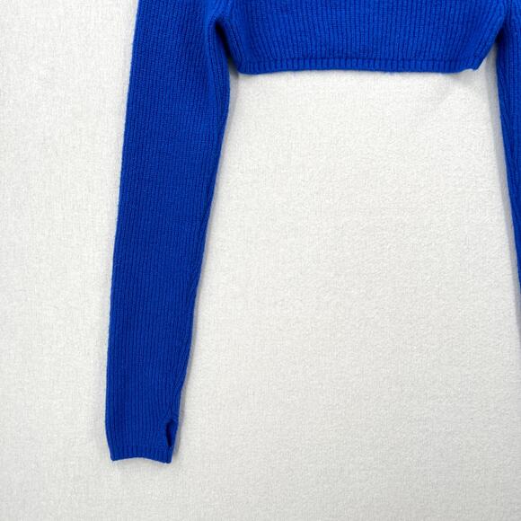 SAVAGE X FENTY Ms Minx Knit Shrug Crop Sweater Womens M Blue Ribbed Mock Neck - Picture 10 of 16